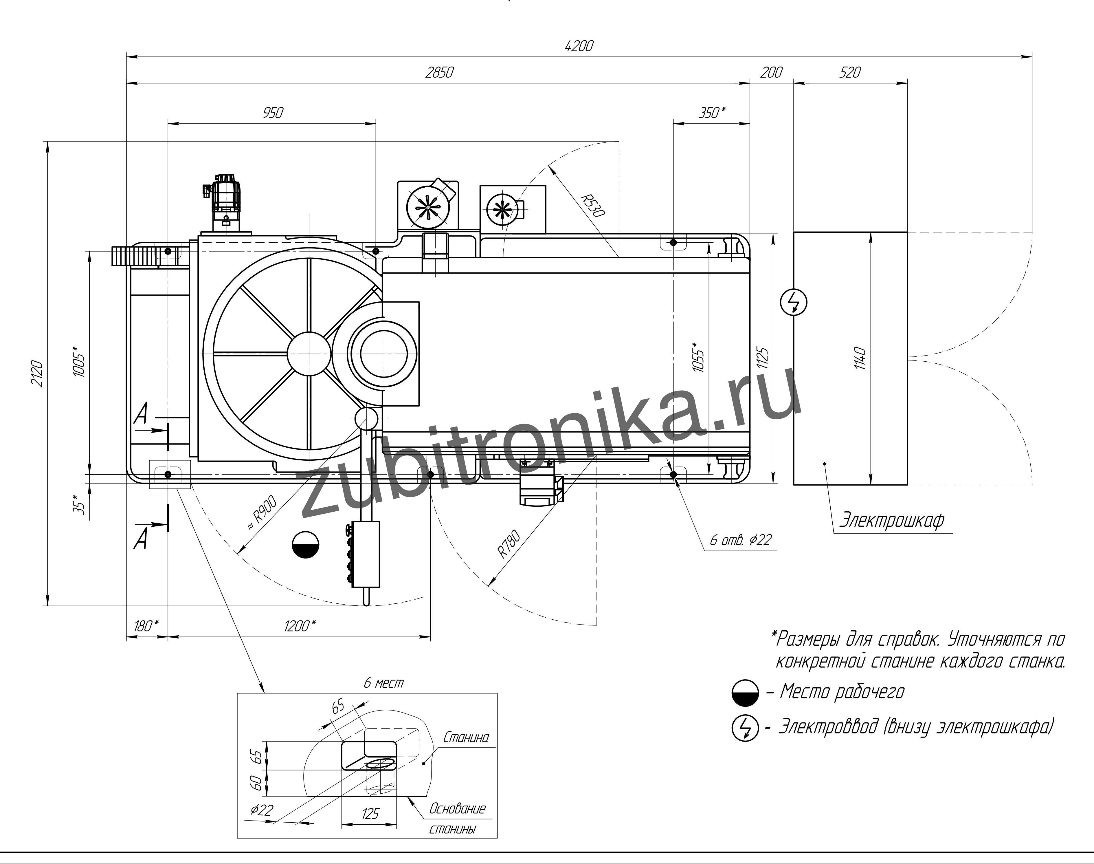 Зубодолбежный станок 5М150 Установочный чертеж станка